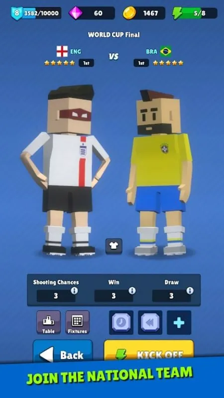 Close-up of a diverse group of lego-style soccer players in Mini Soccer Star.