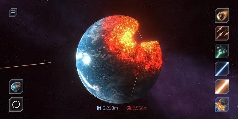 Close-up of the weapon selection menu in Solar Smash showcasing available destructive options.