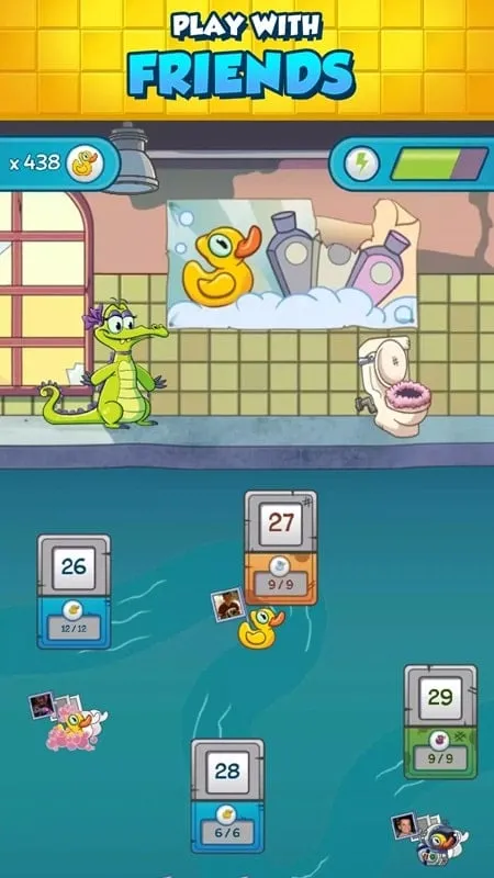 Close-up of Where's My Water 2 gameplay, demonstrating the use of the vacuum booster to guide water flow.