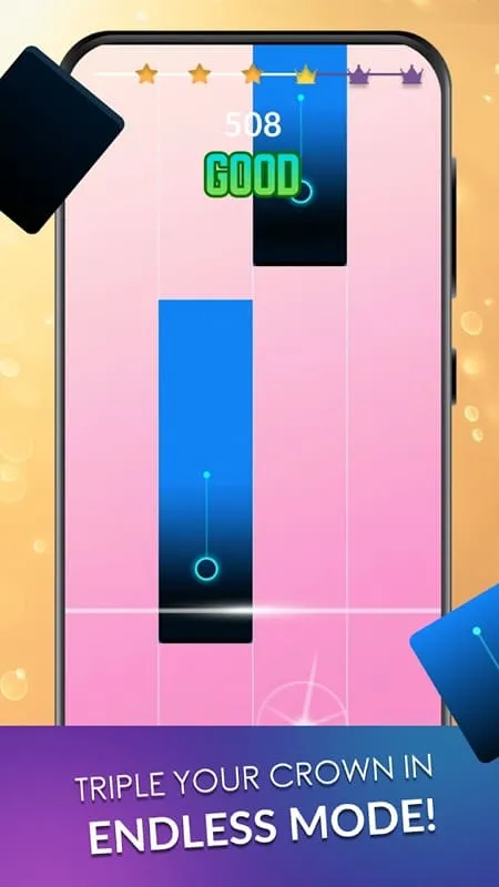 Close-up screenshot of Piano Dream gameplay showcasing the need for precise timing and quick reflexes.