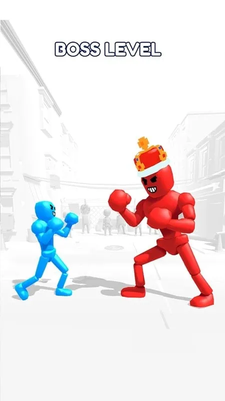 Close-up view of a stickman warrior confronting a boss character