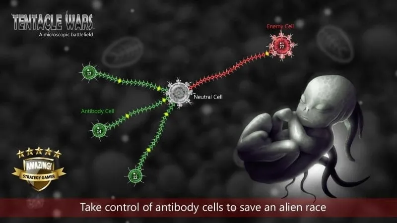 Close-up view of different cell types in Tentacle Wars.