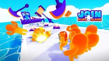Colorful blobs racing on a track in Join Blob Clash 3D.