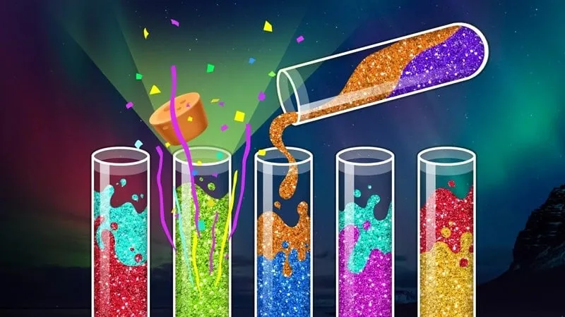 Colorful tubes filled with liquid in the Water Sort puzzle game.