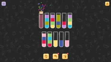 Colorful tubes with water in the game Water Sort Quest.