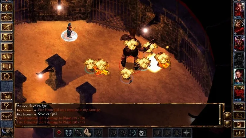 Combat scene in Baldurs Gate displaying character stats.