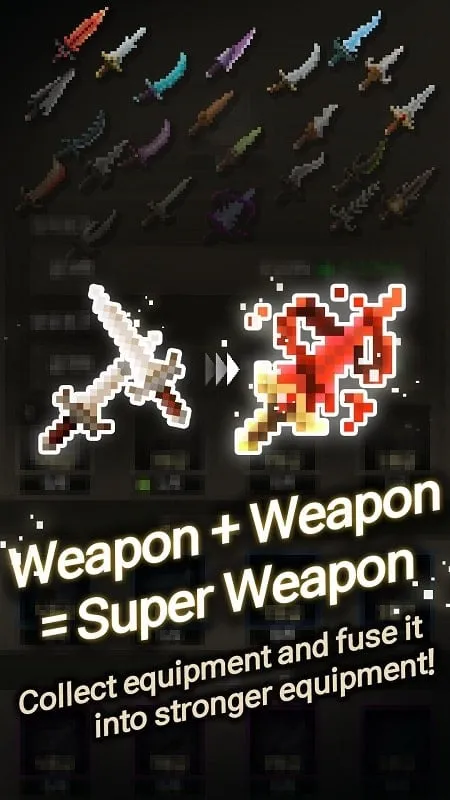 Combining weapons in Unknown Heroes Idle MOD APK.