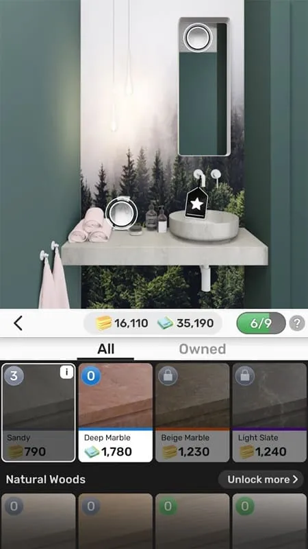 Comparison of different room designs in Home Design Star, showcasing the before-and-after transformation achievable with the mod features.