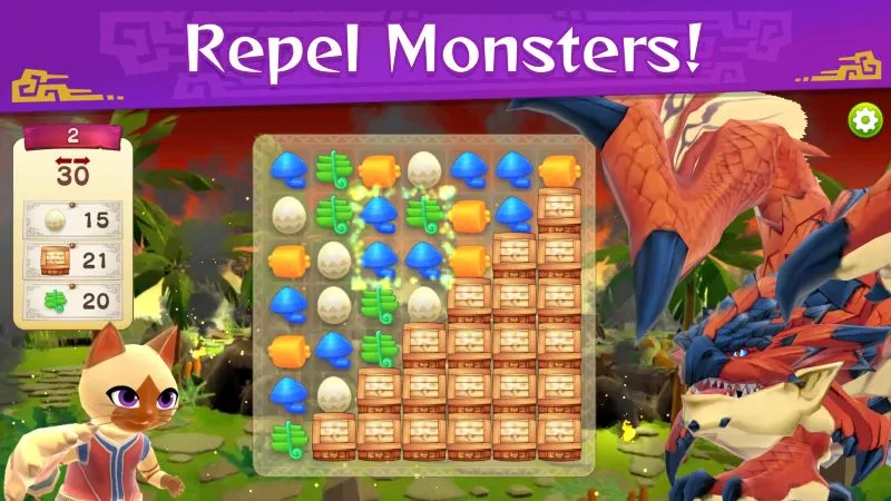 Bersaing dengan pemain lain di Monster Hunter Puzzles Mod APK.