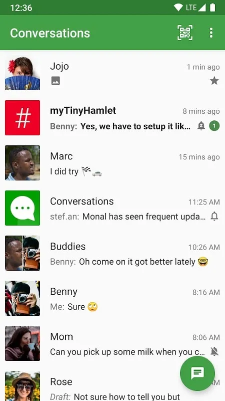 Conversations mod showing file sharing feature