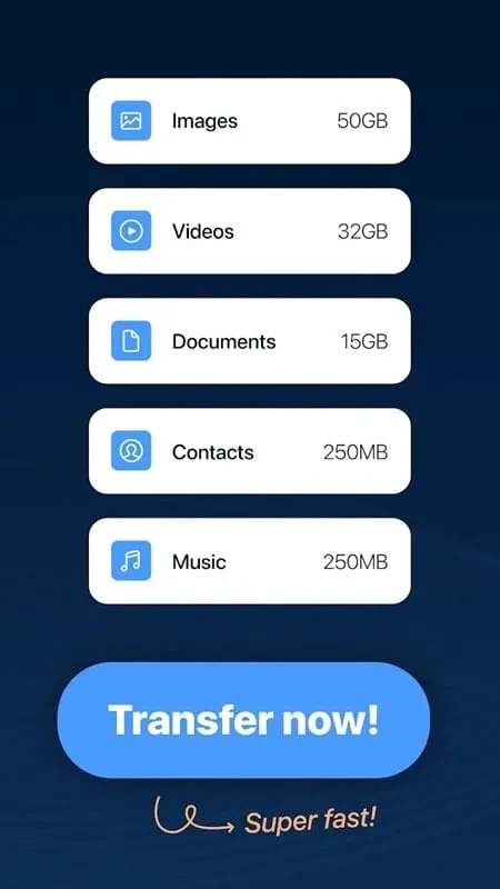 Copy My Data mod showing file transfer progress