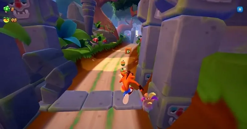 Crash Bandicoot gameplay screenshot displaying in-game graphics settings.