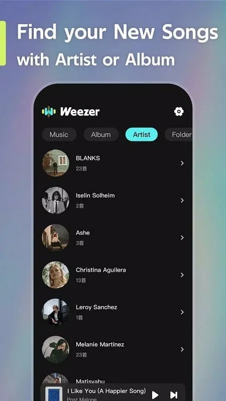 Creating a favorite playlist in Weezer MOD APK