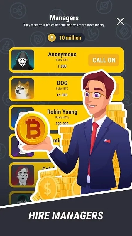 Crypto Miner Tycoon interface showcasing key features and gameplay.