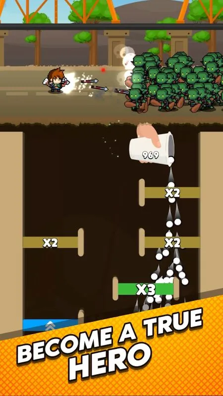 Cup Heroes gameplay screenshot showcasing the battle against green troops.