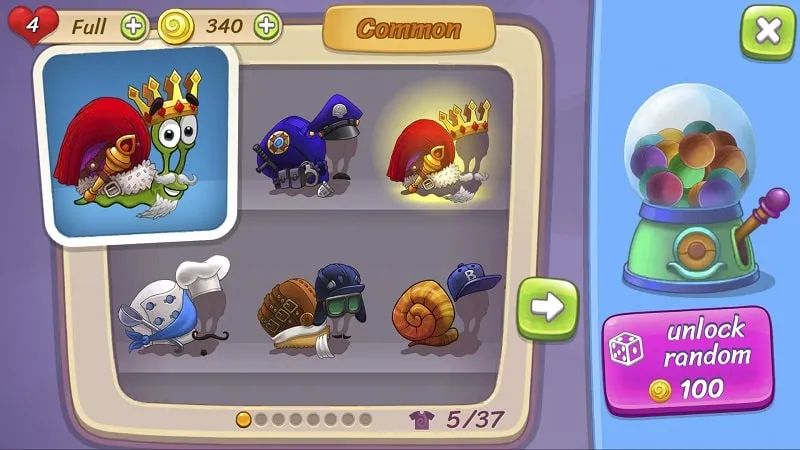 Customization options and in-game store in Snail Bob 3.