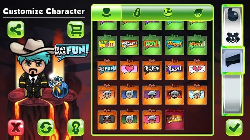 Customizing character appearance in Bomber Friends.