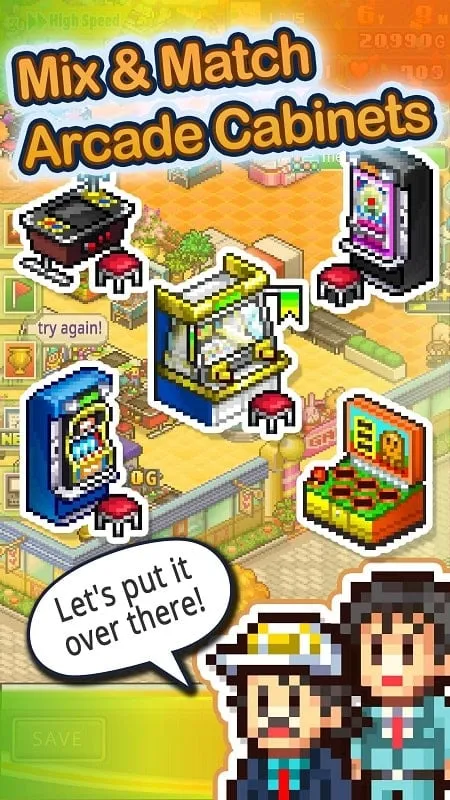 Customizing your arcade and participating in events in Pocket Arcade Story DX.