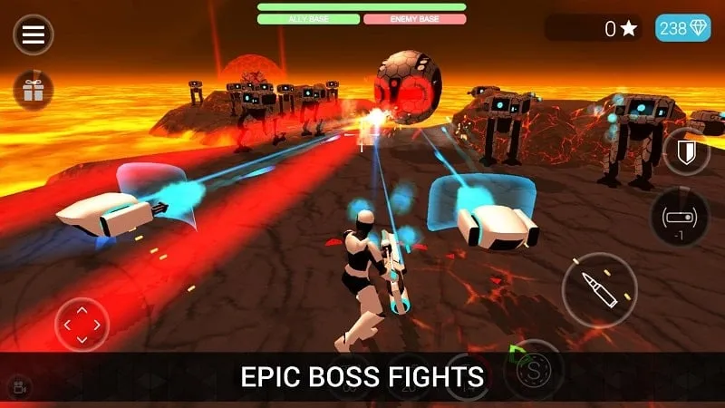 CyberSphere battling enemies in futuristic setting.