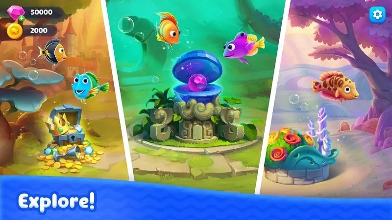 Decorating an aquarium in Fishdom Solitaire with unlimited resources.