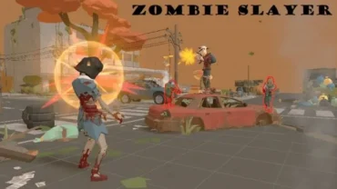 Defending against a horde of zombies in Zombie Slayer.