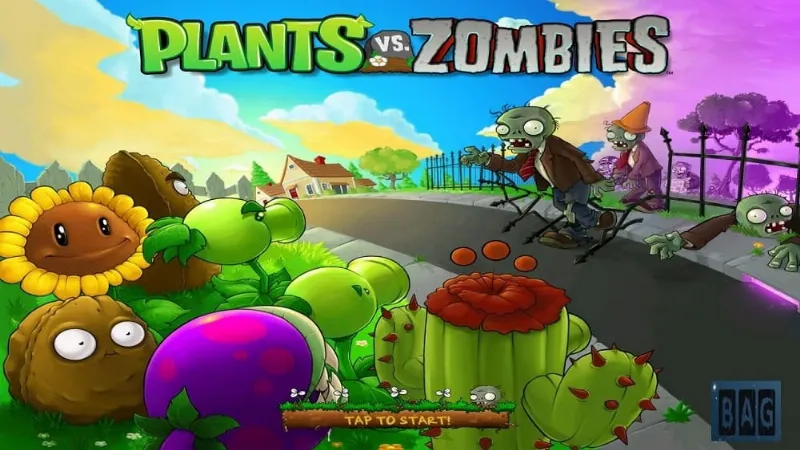 Defending against a zombie horde in Plants vs. Zombies.