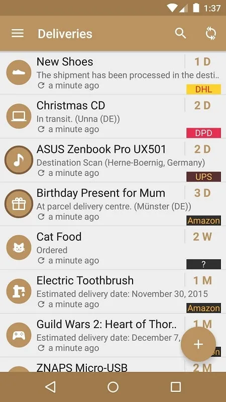 Deliveries Package Tracker mod interface showing premium features