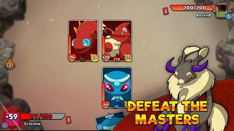 Depiction of various monster cards and their attributes in Fusion Masters.