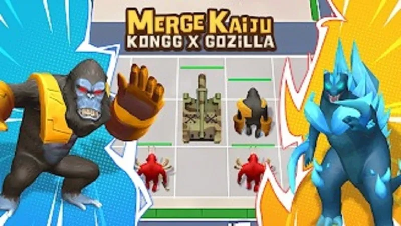 Kaiju menghancurkan bangunan di Merge Kaiju.