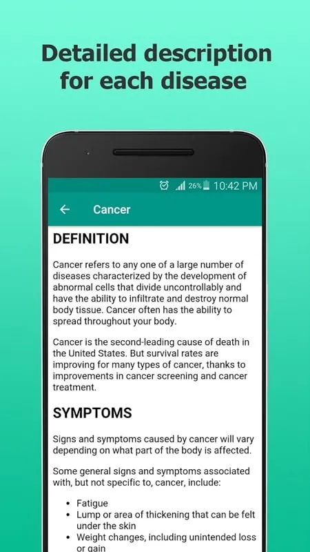 Detailed description of a disease in Diseases Dictionary Offline mod