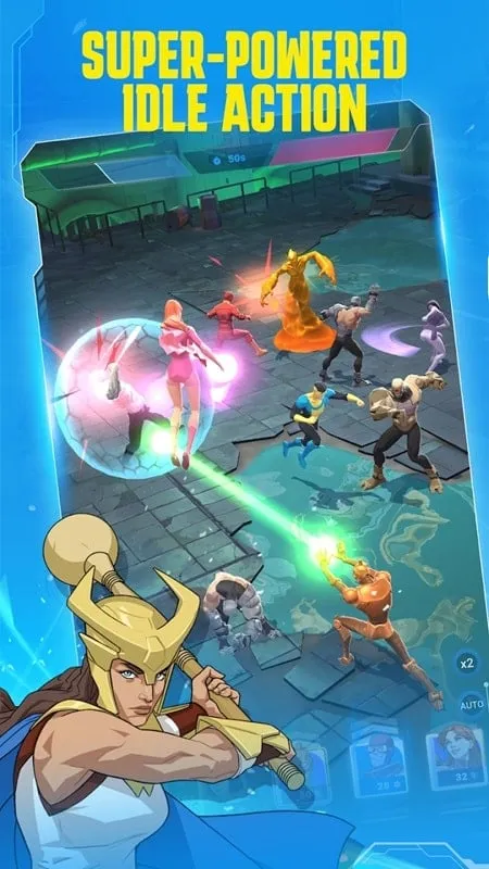 Detailed view of Invincible gameplay on an Android device, showcasing the characters, in-game environment, and user interface elements.