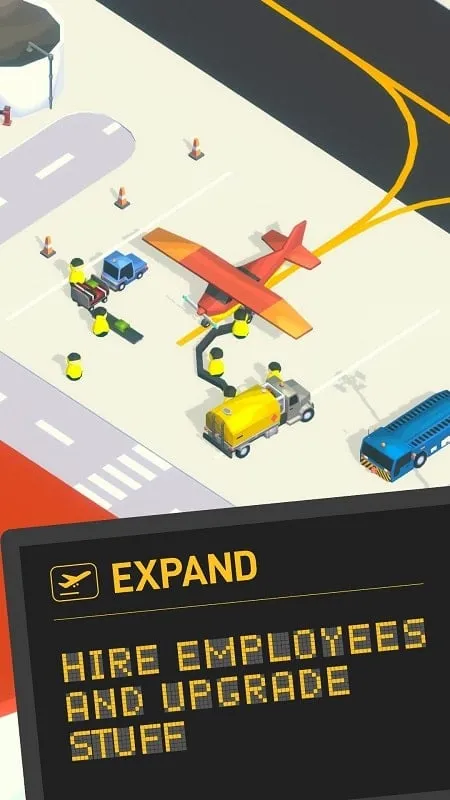 Detailed view of the Airport Inc. game interface showing various management options.