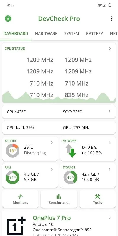 DevCheck Hardware and System Info mod interface showing premium features