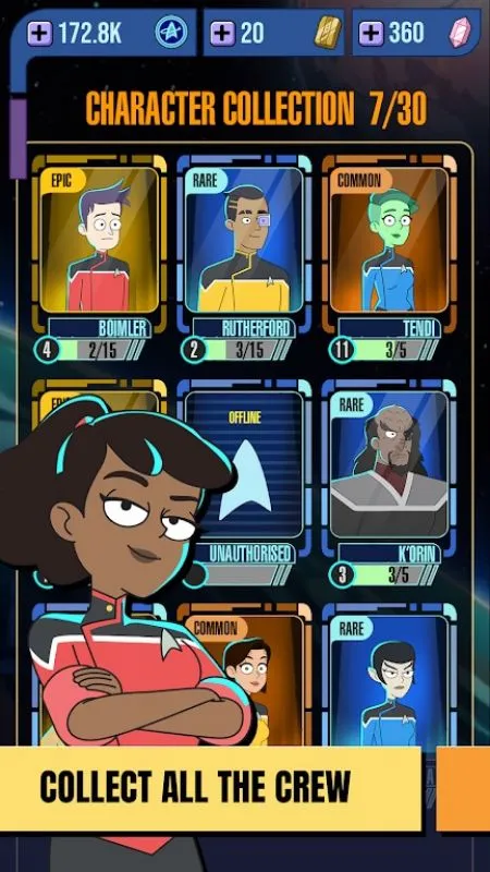 Different areas and gameplay scenarios in Star Trek Lower Decks Mobile.