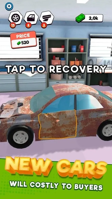 Different car parts available for upgrades in Car Junk Resurrection.