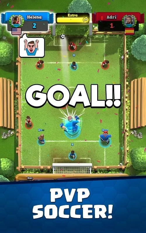 Different characters displayed on a Soccer Royale: Clash Games screen.