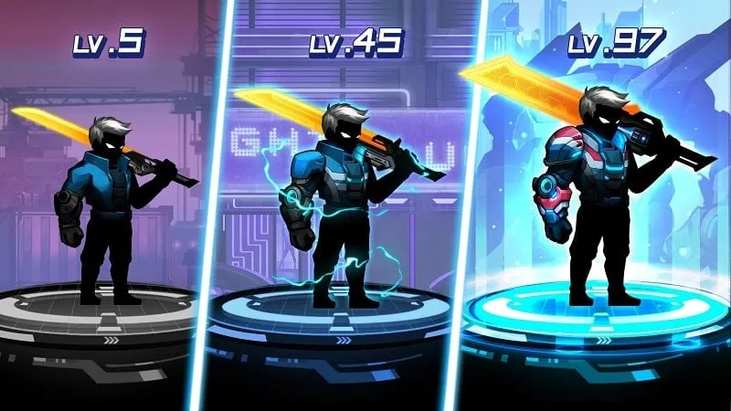 Different game modes available in Cyber Fighters, including online PvP.