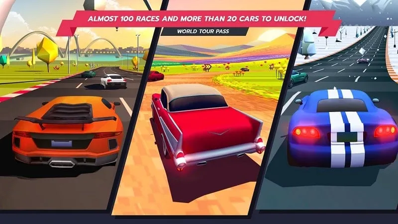 Different landscapes and race tracks in a racing game.