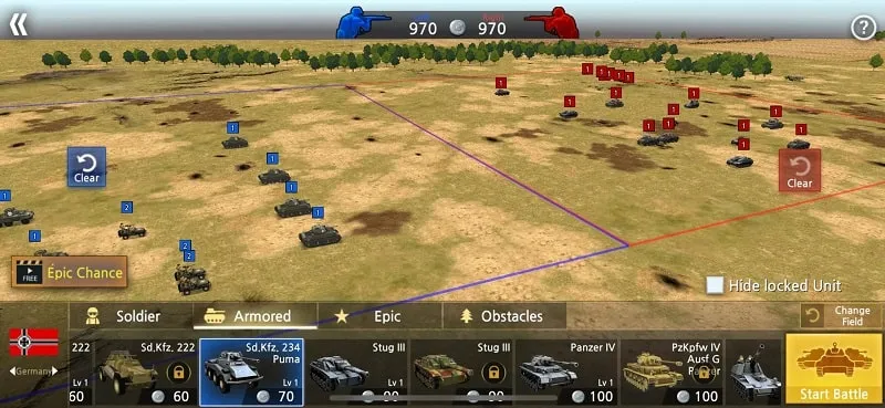 Different tank units available in WW2 Battlefields Sim Lite MOD APK.