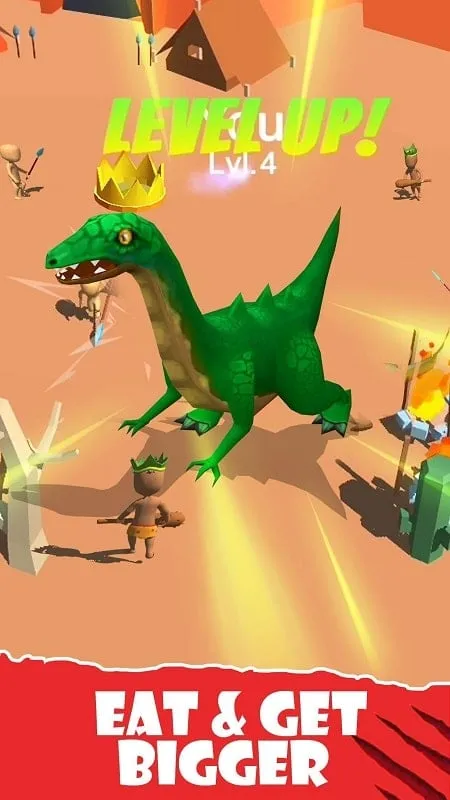 Dinosaur in Dinosaur Attack Simulator 3D facing multiple human opponents.