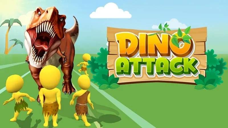 Dinosaur navigating a prehistoric landscape in Dinosaur Attack Simulator 3D.