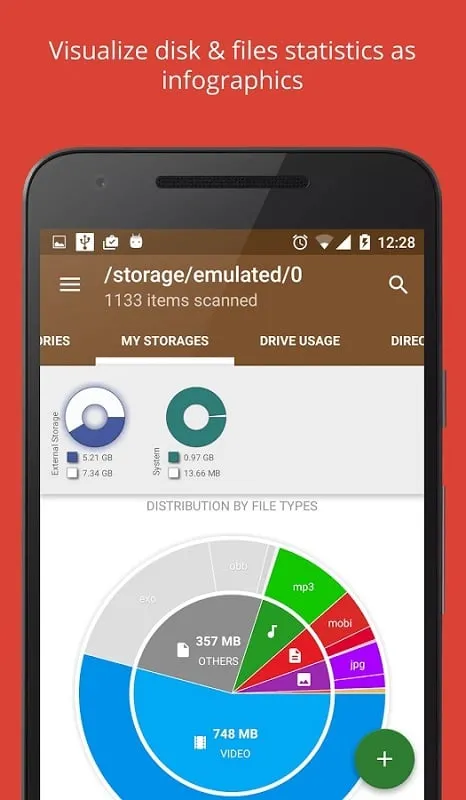 Interface do Disk Storage Analyzer PRO mod mostrando recursos premium