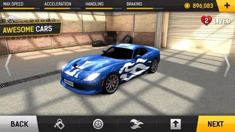 Display of the car customization interface in Racing Fever, highlighting available upgrades and modifications.