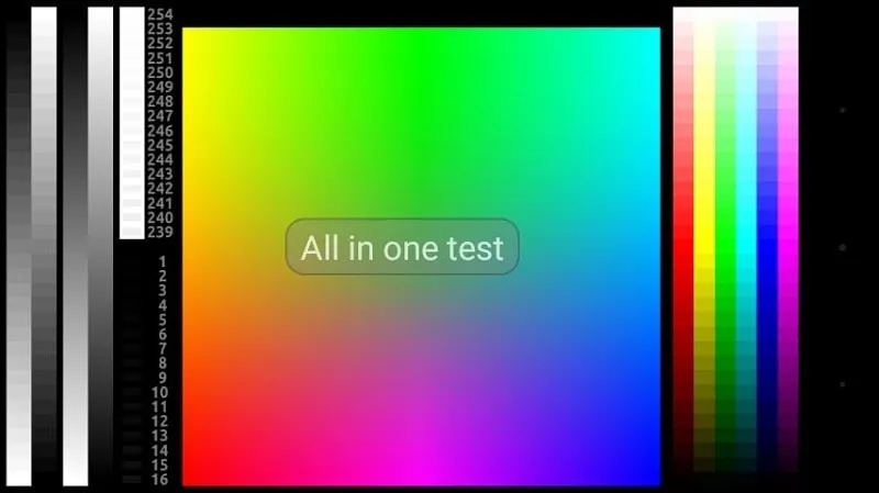 Display Tester MOD APK demonstrating color calibration test