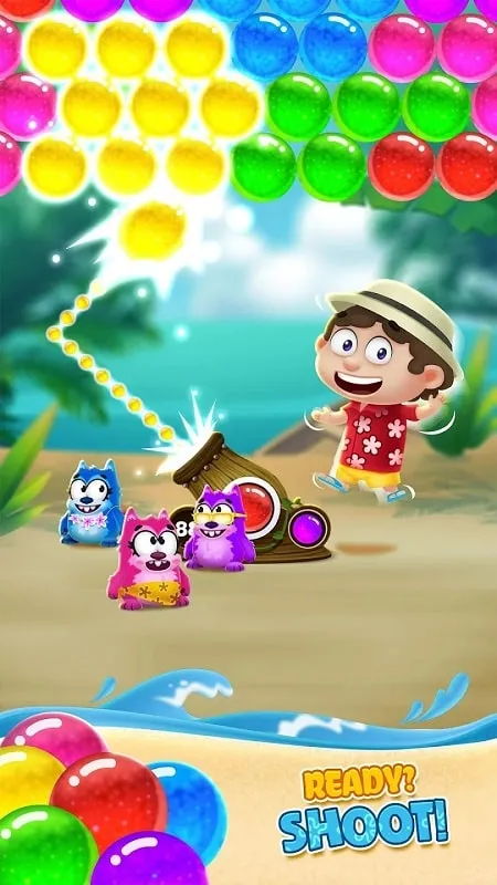 Displaying the game interface of Bubble Shooter Beach Pop.