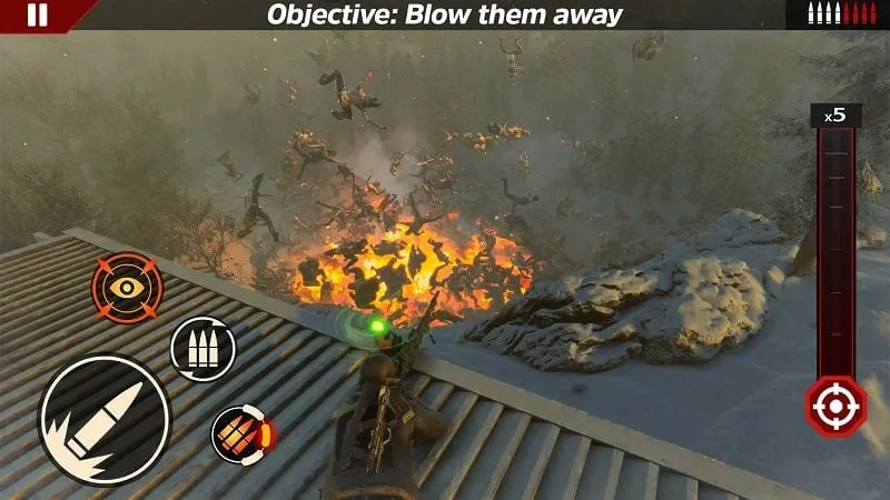 Displaying the SNIPER ZOMBIE 3D game interface on a mobile device.