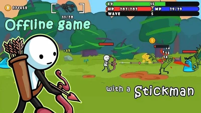 Diverse environments in One Gun: Stickman, showcasing a jungle setting with intricate level design and enemy placement.