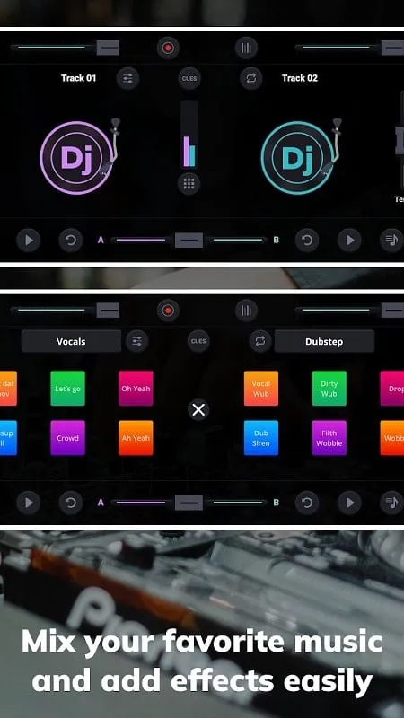 DJ Music Mixer interface showing various mixing options 