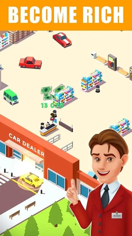 Downloading the Car Dealer Tycoon Idle Market MOD APK file on an Android phone.