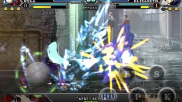 Downloading THE KING OF FIGHTERS A 2012 mod apk on an Android phone.
